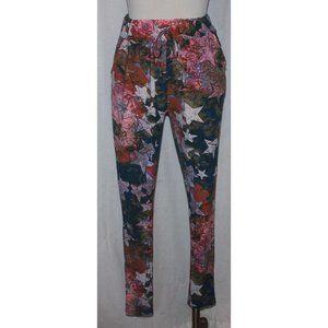 Junior's Sosha Blue & Pink Stars Skinny Leg Stretch Pants w/ Pockets Size M/L
